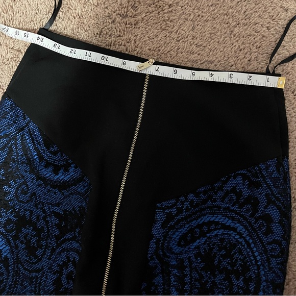 TED BAKER Carron Jaquard Panel Pencil Skirt Blue Black Wool Blend - Picture 10 of 11